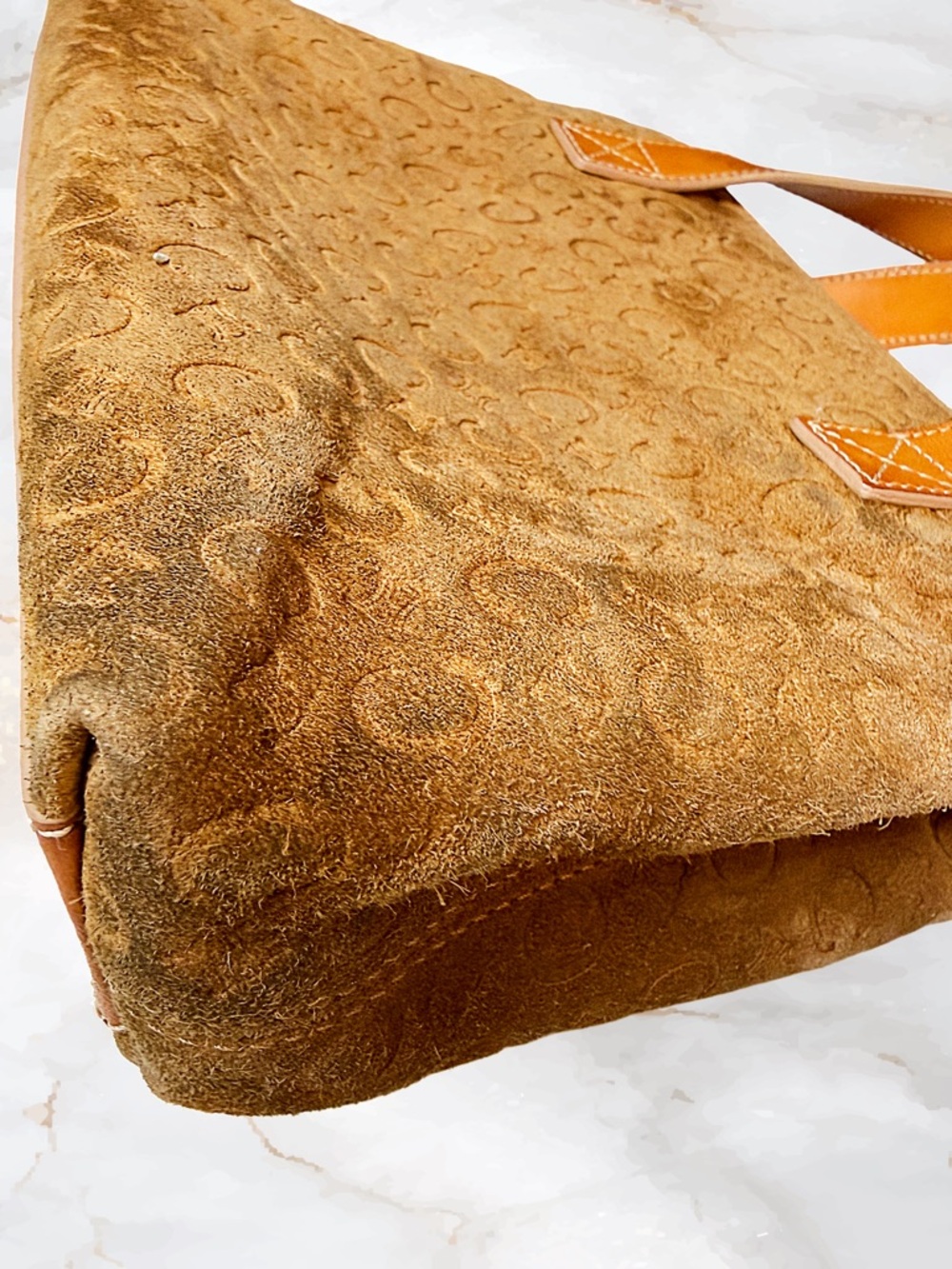 Céline Vintage Macadam Suede Tote Bag Cognac Tan Italy Restored - Picture 14 of 16
